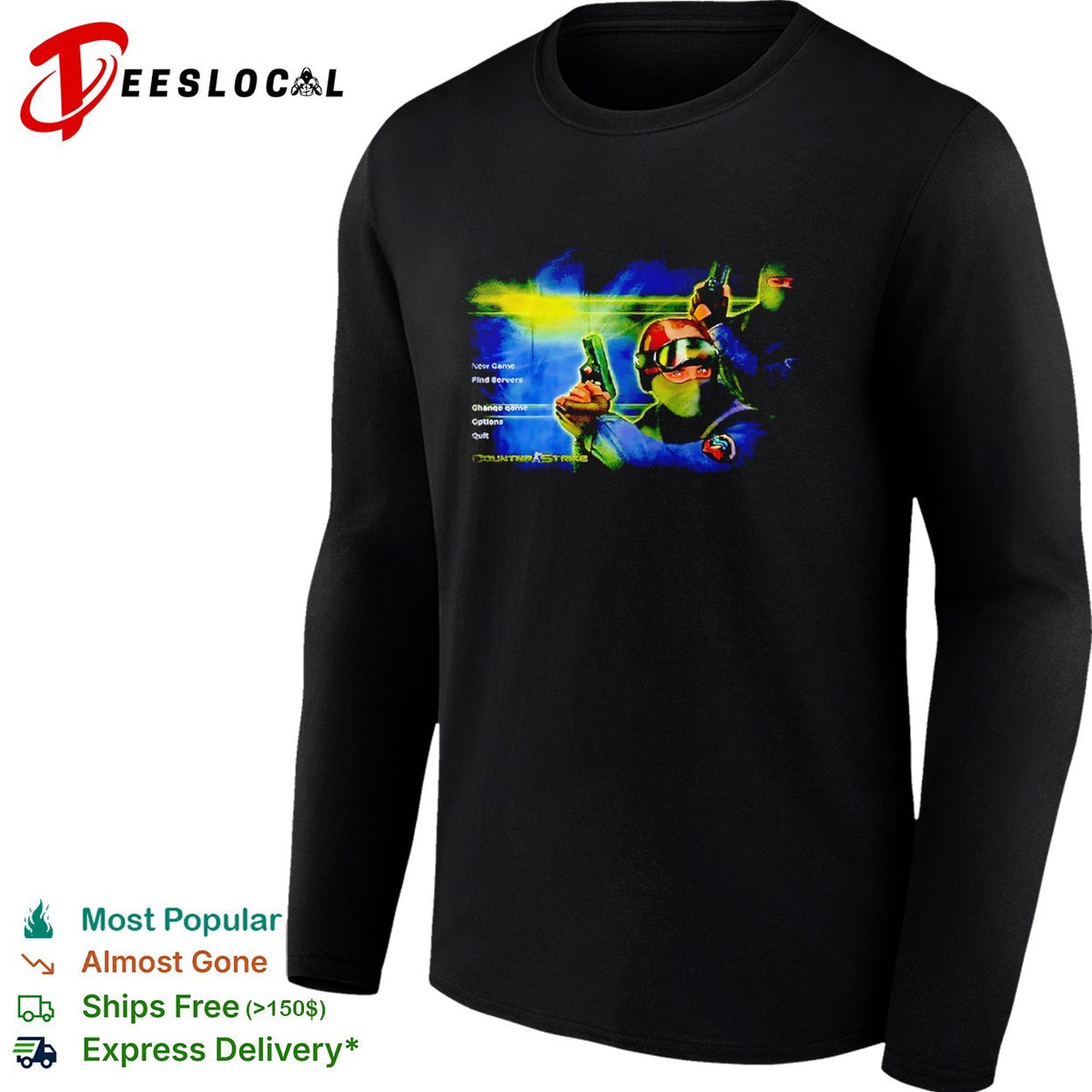 Counter Strike New Game Find Servers Change Game Options Quit Valve Gaming shirt
