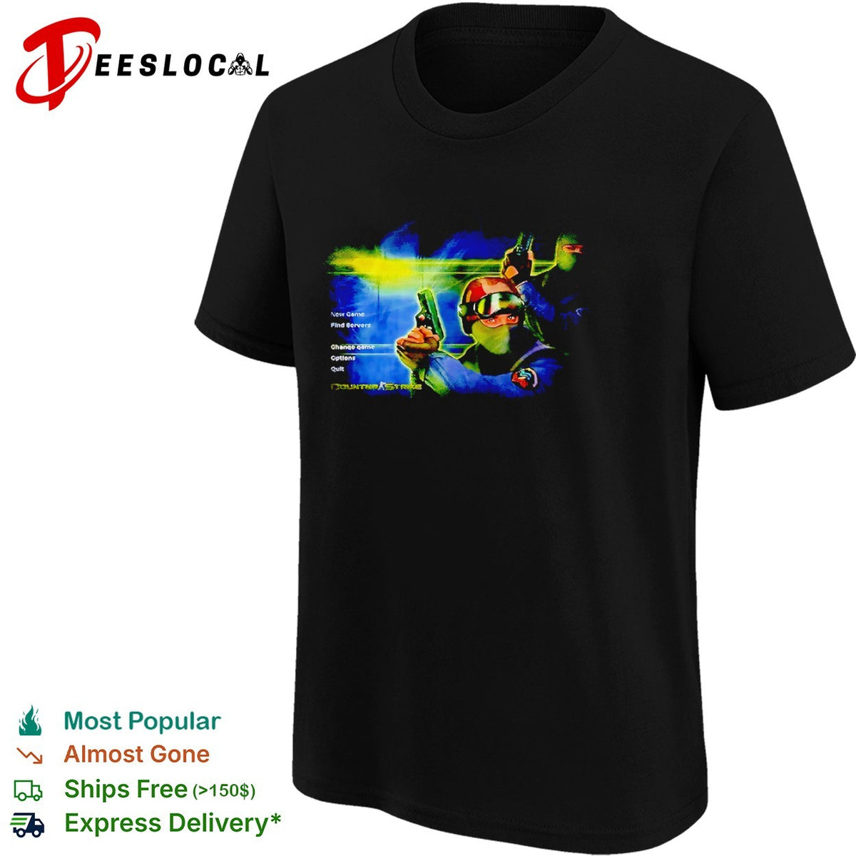 Counter Strike New Game Find Servers Change Game Options Quit Valve Gaming shirt