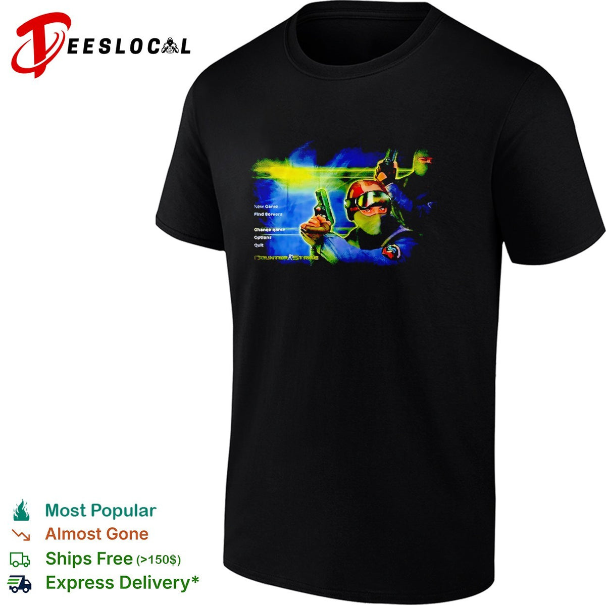 Counter Strike New Game Find Servers Change Game Options Quit Valve Gaming shirt