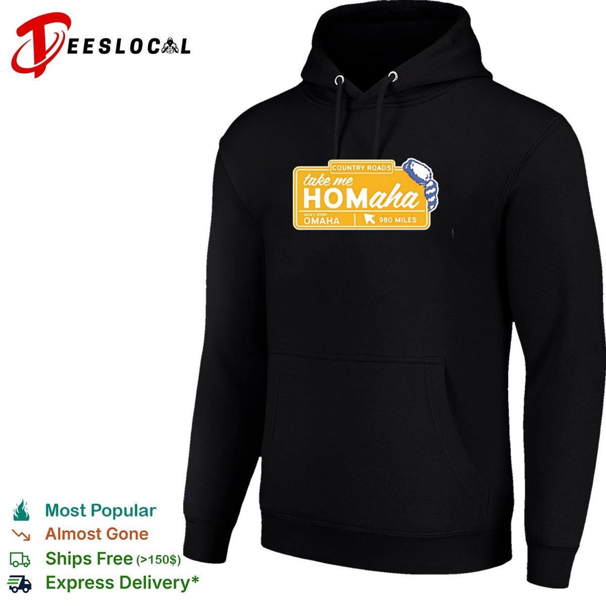 Country roads take me Homaha Omaha next stop 980 miles road sign baseball shirt