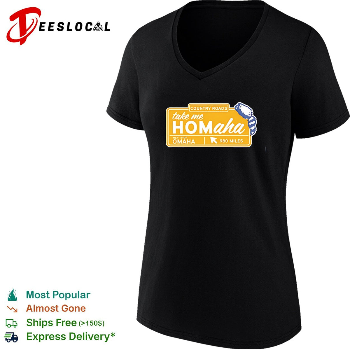 Country roads take me Homaha Omaha next stop 980 miles road sign baseball shirt