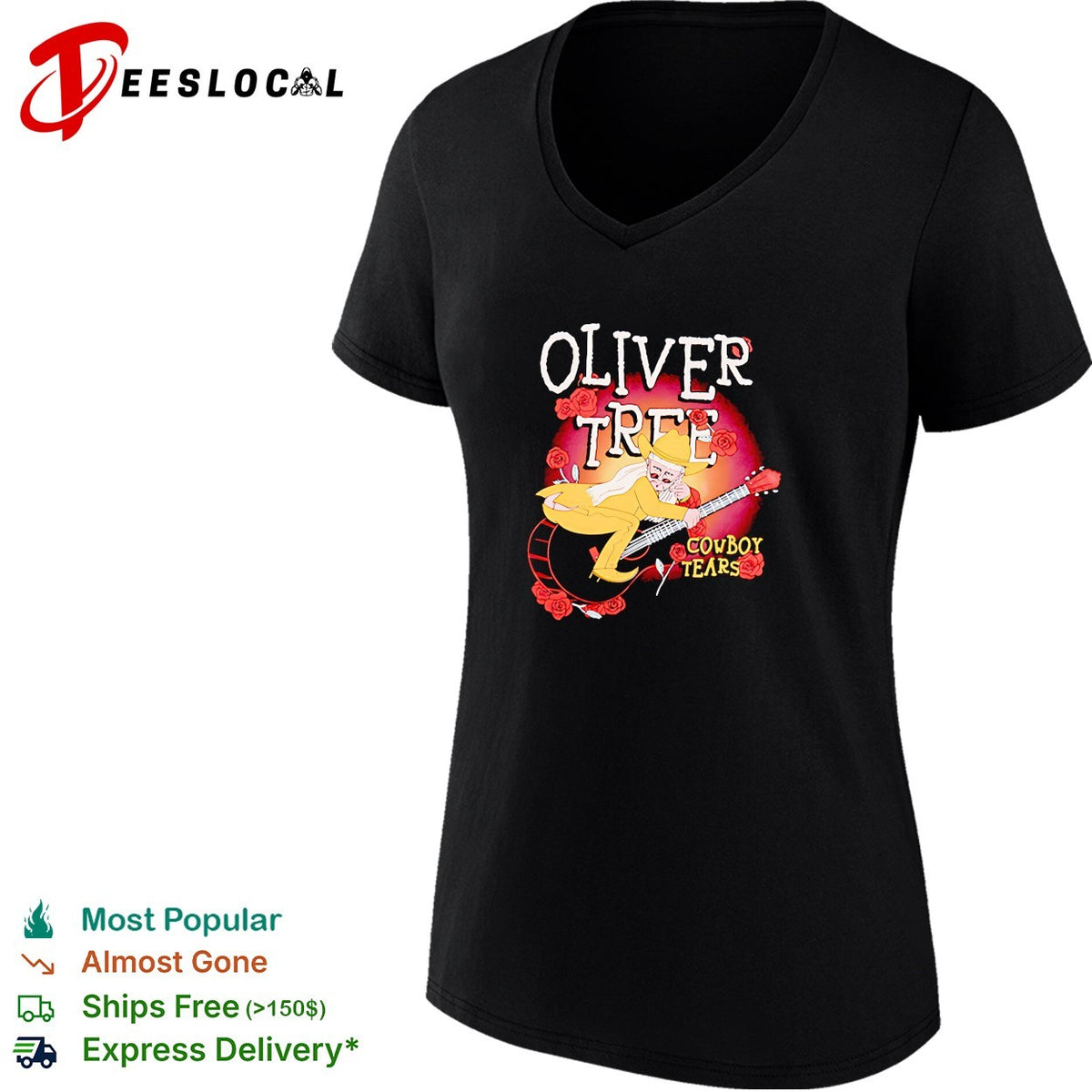 Cowboy guitar cartoon musician roses concert art shirt