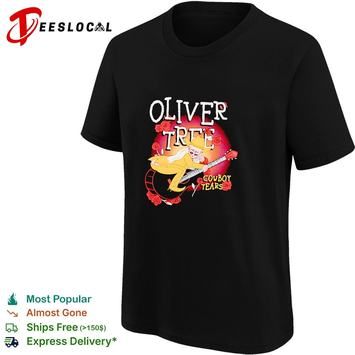 Cowboy guitar cartoon musician roses concert art shirt