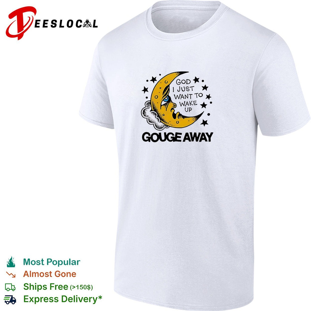 Crescent moon face God I just want to wake up stars quote white shirt