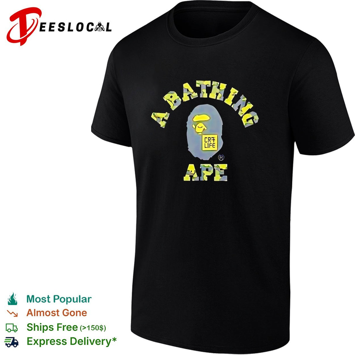 Cristiano Ronaldo CR7 Life A Bathing Ape BAPE camouflage logo cotton shirt