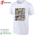 Crowd of cartoon soccer player figures sticker style collage illustration shirt