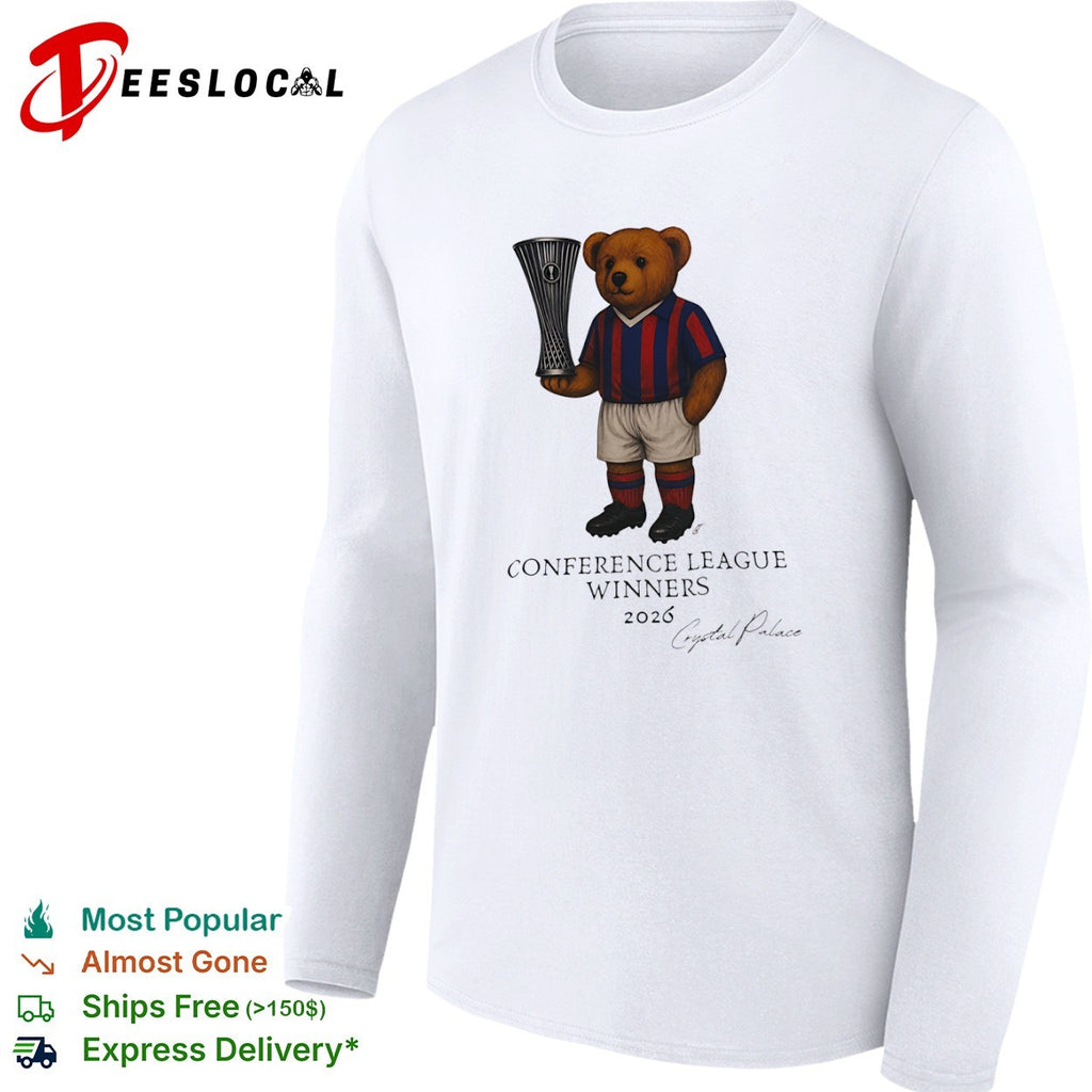 Crystal Palace 2026 Conference League Winners teddy bear illustration football shirt