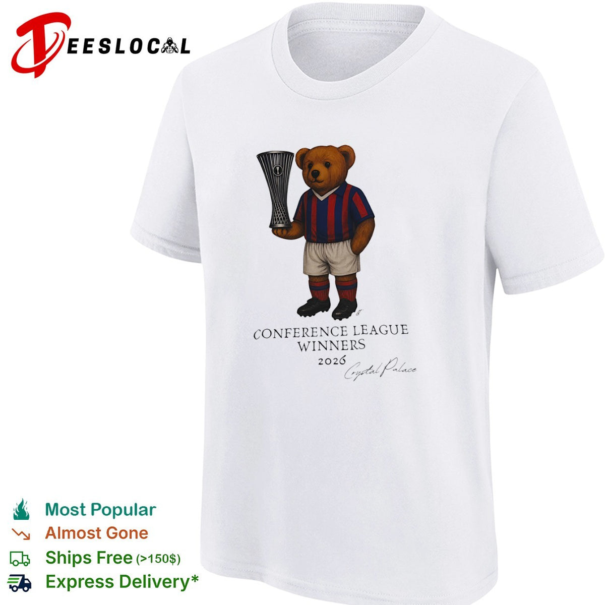 Crystal Palace 2026 Conference League Winners teddy bear illustration football shirt