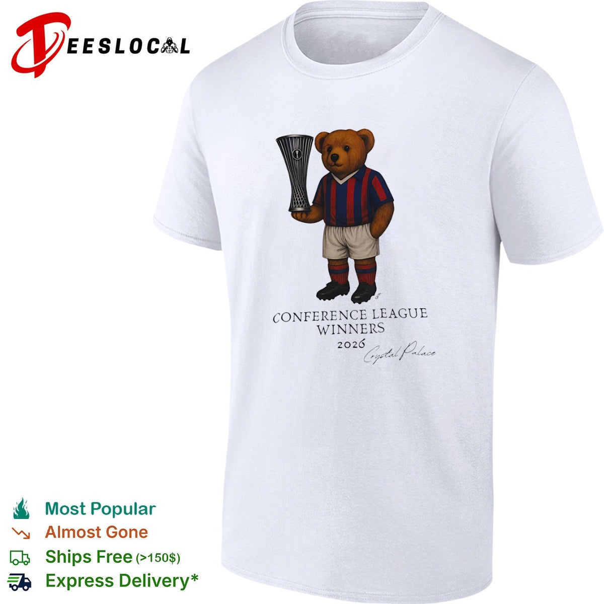 Crystal Palace 2026 Conference League Winners teddy bear illustration football shirt