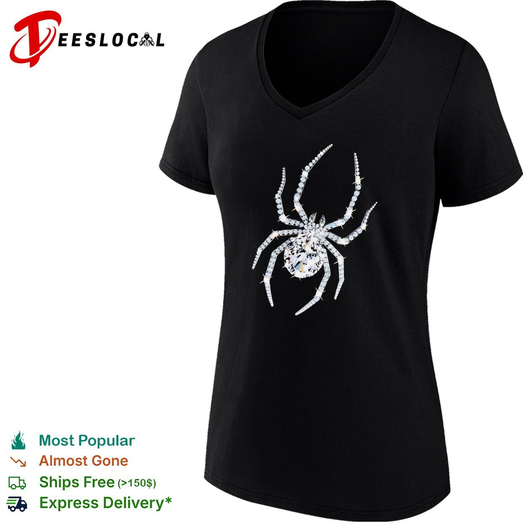 Crystal Spider Diamond Arachnid Glitzy Insect Jewelry Gemstone Silver Charm shirt