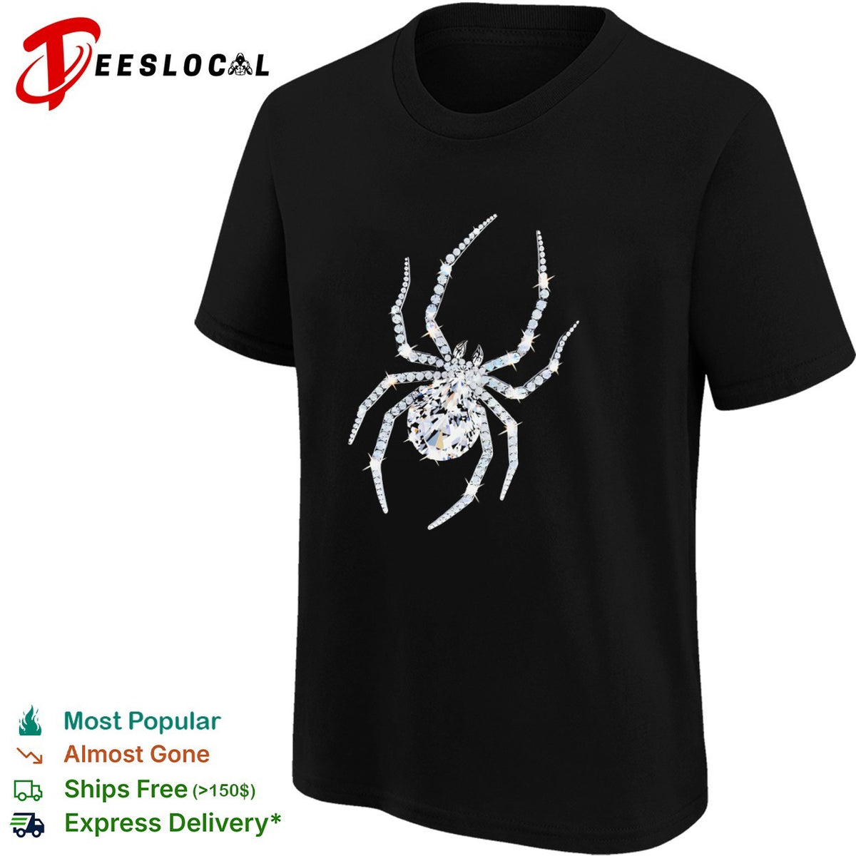 Crystal Spider Diamond Arachnid Glitzy Insect Jewelry Gemstone Silver Charm shirt