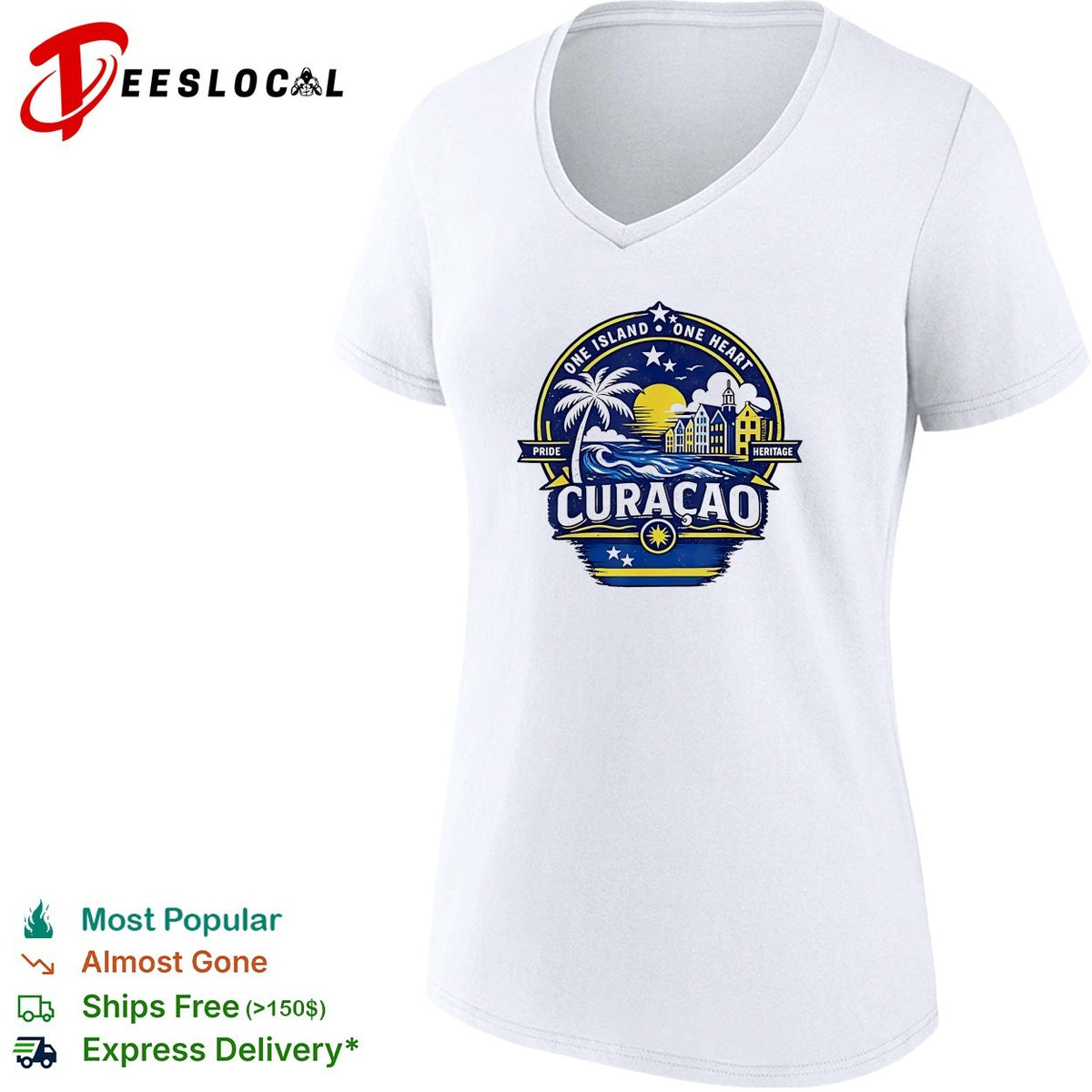Curaçao one island one heart pride heritage tropical island emblem art shirt