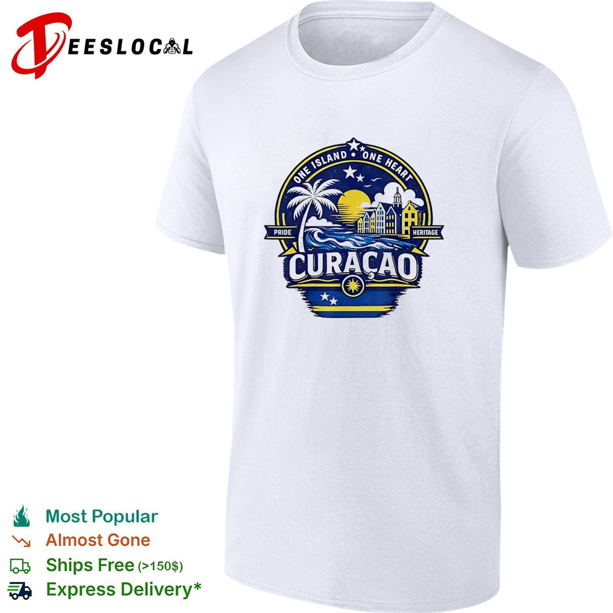 Curaçao one island one heart pride heritage tropical island emblem art shirt