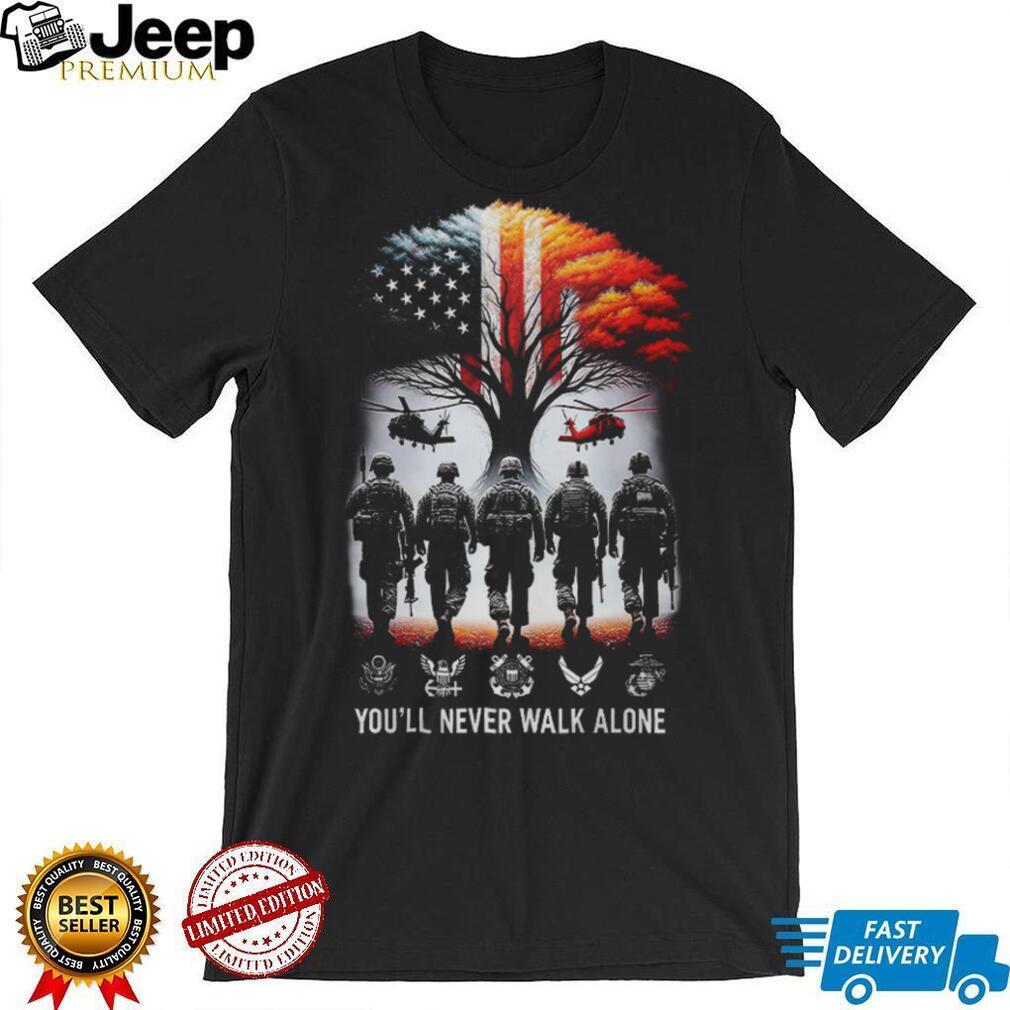 Custom US Army Veteran You’ll Never Walk Alone Patriotic Back Print