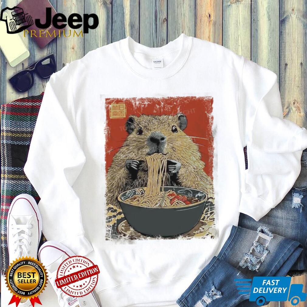 Cute Capybara Eating Ramen Noodles Asian Art T Shirt