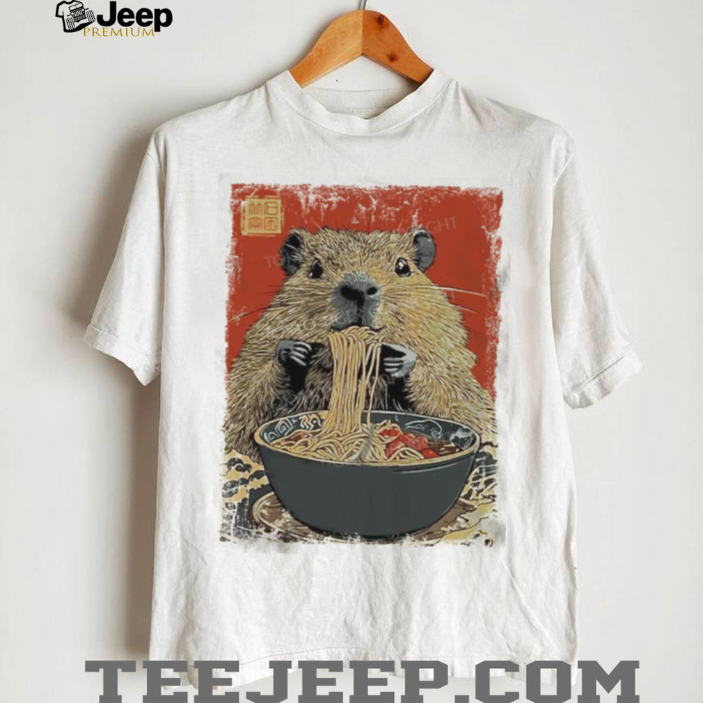 Cute Capybara Eating Ramen Noodles Asian Art T Shirt
