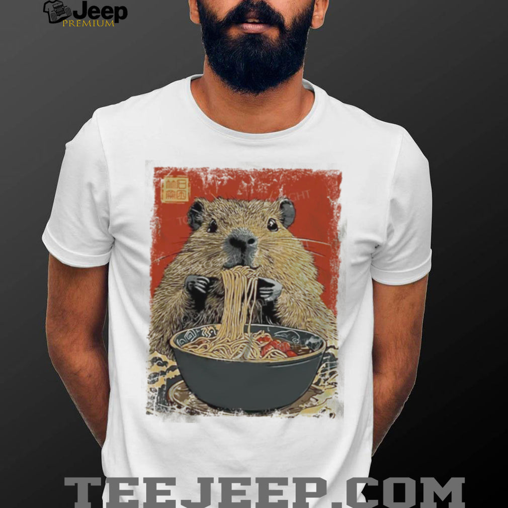 Cute Capybara Eating Ramen Noodles Asian Art T Shirt