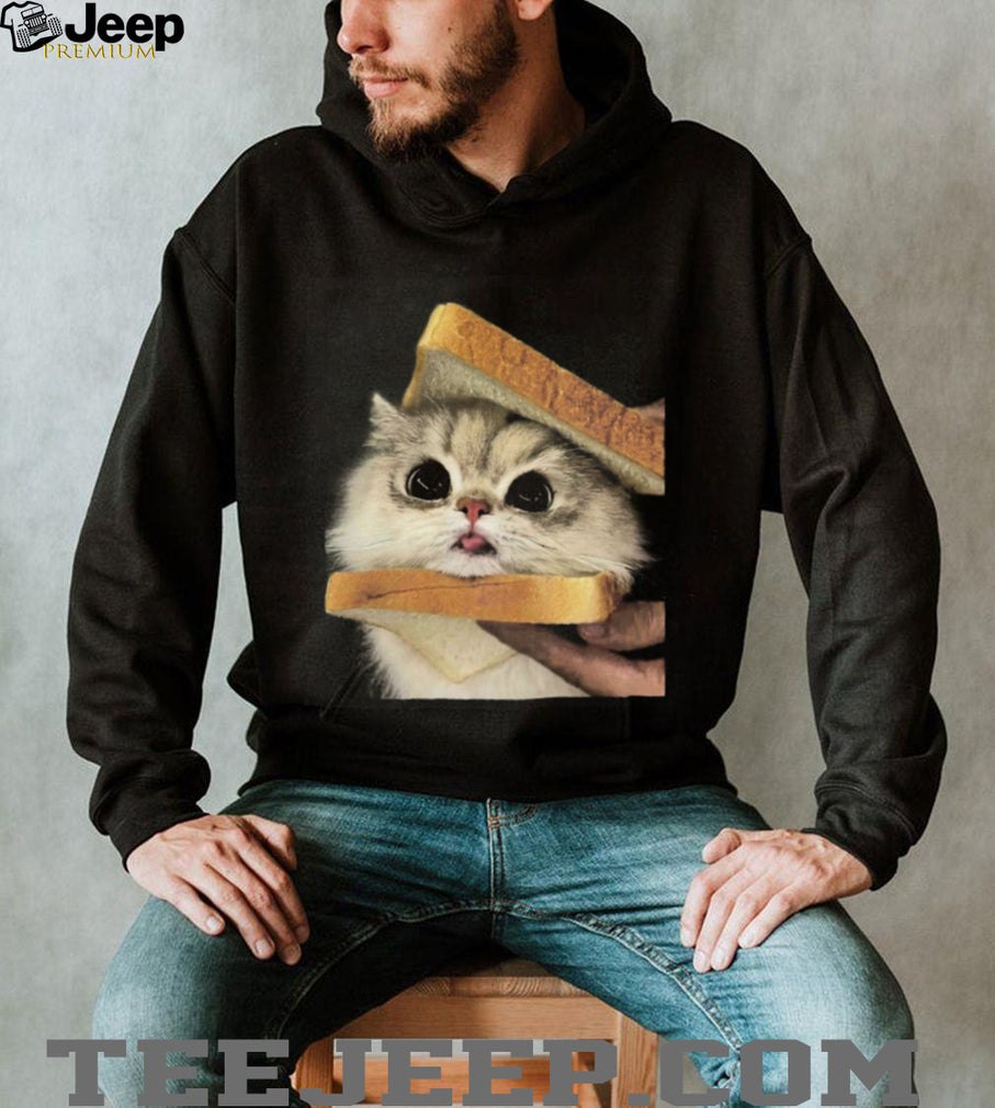 Cute Fluffy Cat Holding Bread Sandwich Meme Funny Graphic T Shirt