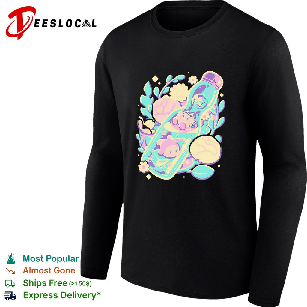 Cute animals sleeping in bottle floral kawaii pastel art shirt