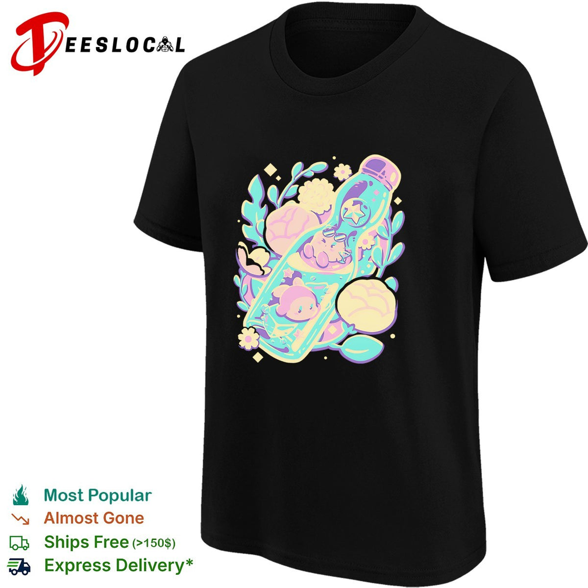 Cute animals sleeping in bottle floral kawaii pastel art shirt