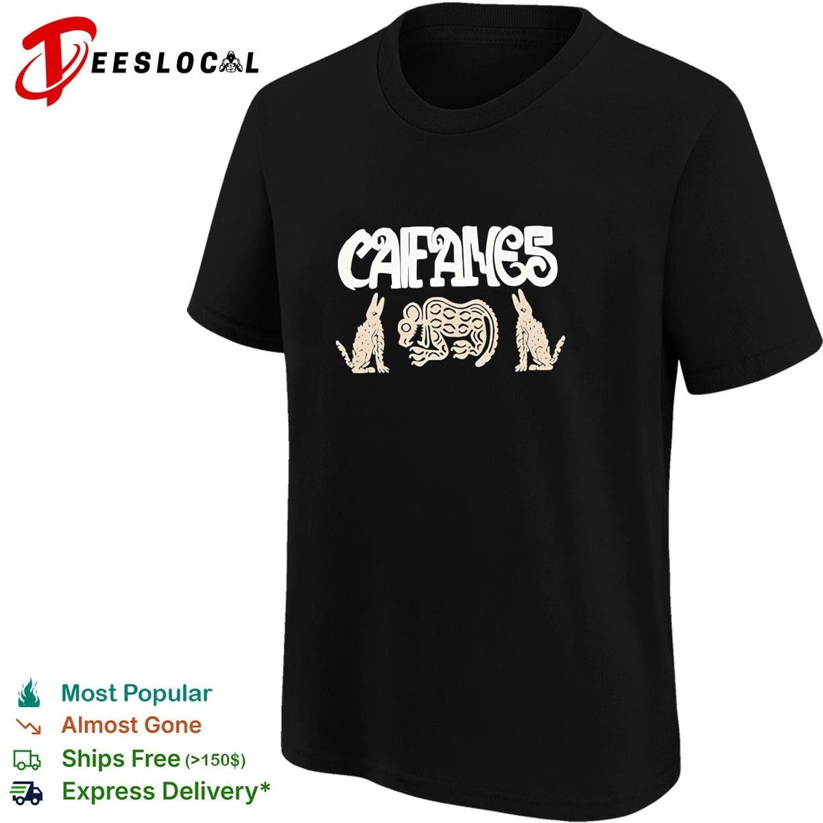 Caifanes rabbit and armadillo Aztec folk art illustration black graphic shirt