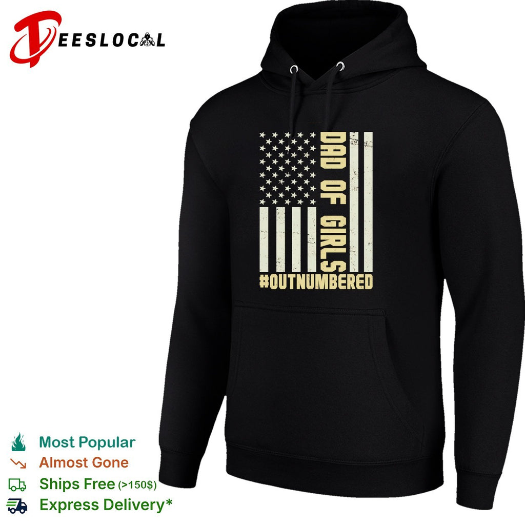 Dad of girls outnumbered American flag text shirt