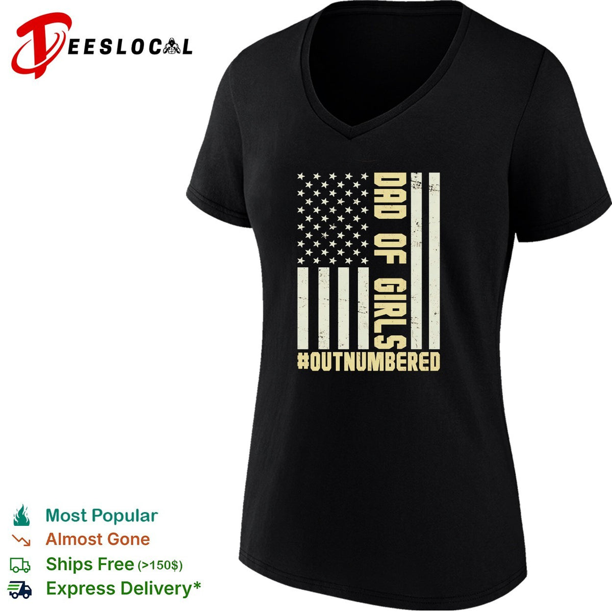 Dad of girls outnumbered American flag text shirt