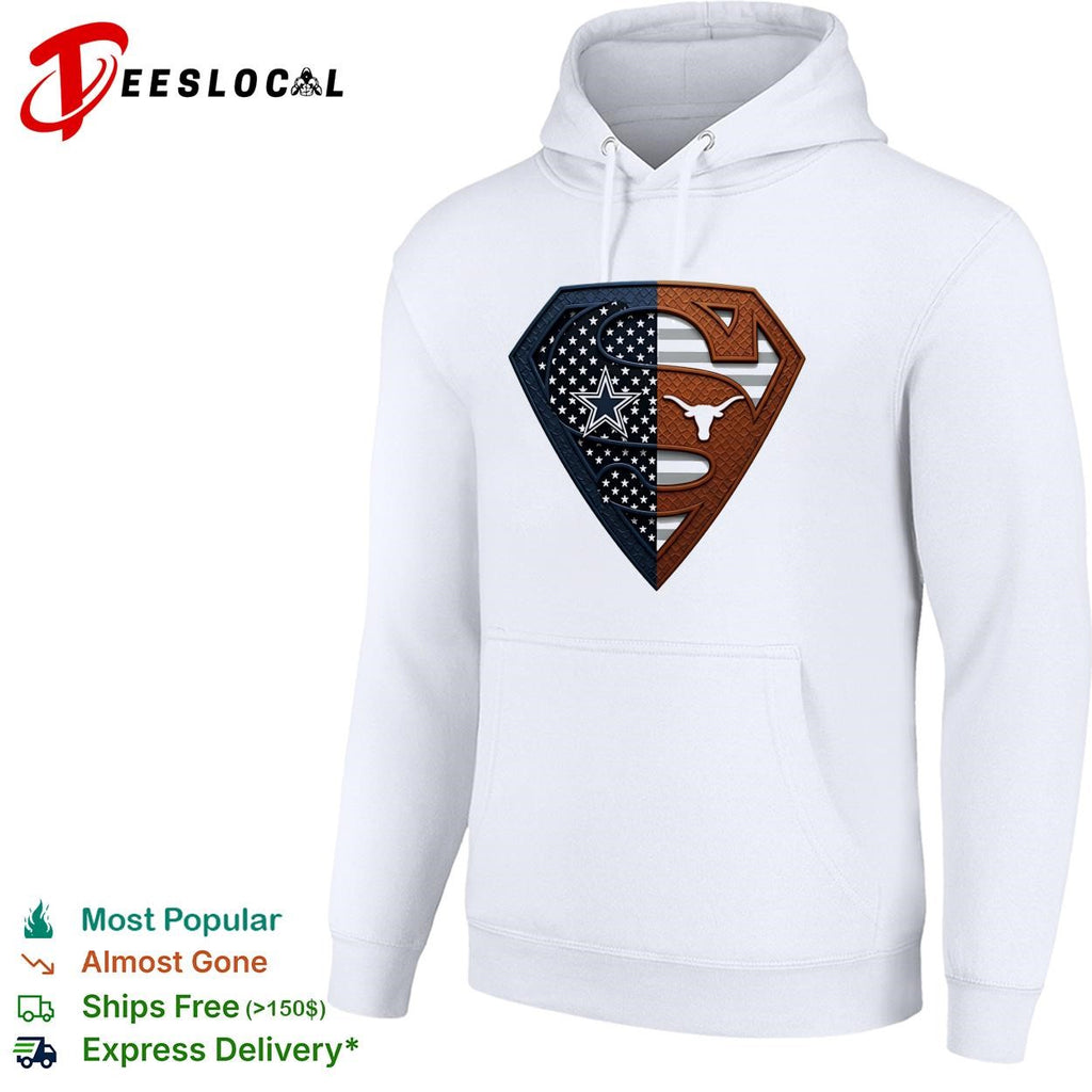 Dallas Cowboys Texas Longhorns Superman shield split dual fan logo shirt