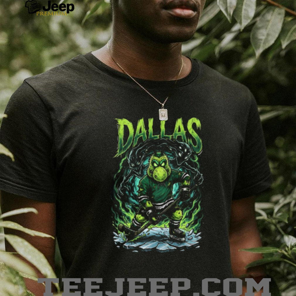Dallas Hockey Alien Monster Mascot Ice Skating Graphic T Shirt