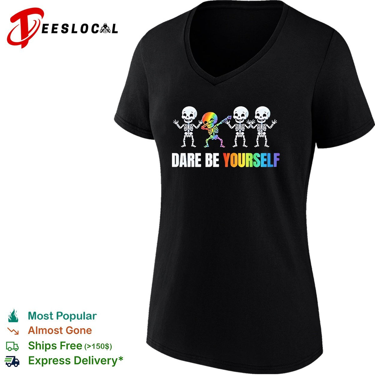 Dare be yourself rainbow skeleton dabbing design for pride celebration shirt