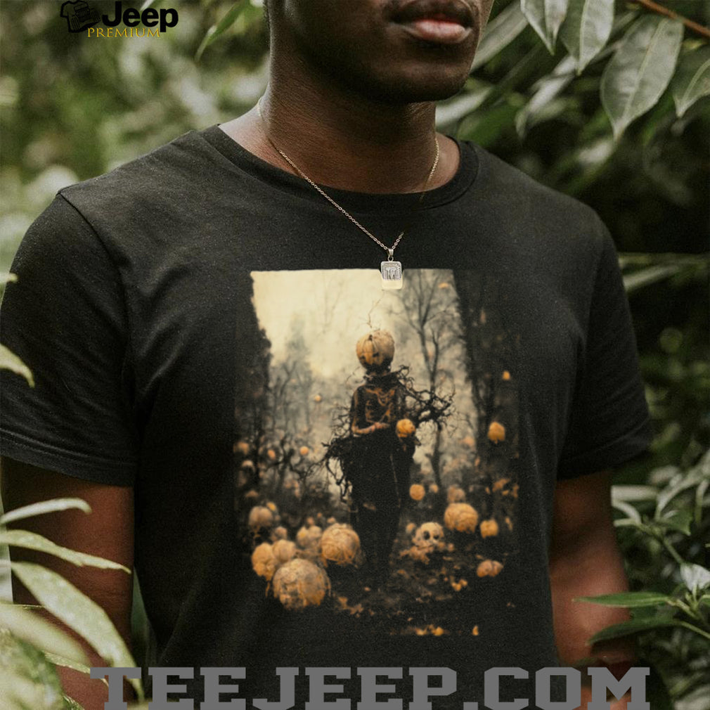 Dark Pumpkin Head Reaper Fantasy Forest Halloween Graphic T Shirt