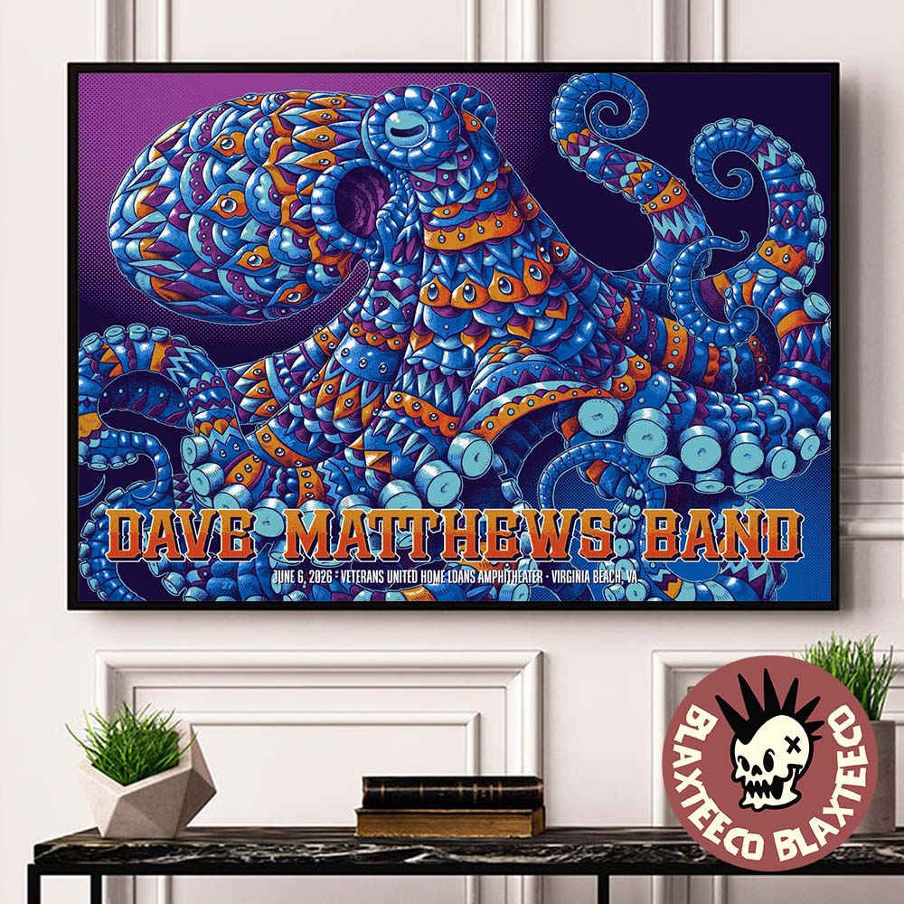 Dave Matthews Band Virginia Beach Virginia 2026 Event Poster At Veterans United Home Loans Amphitheater On June 6 2026 Octopus Art Poster Canvas