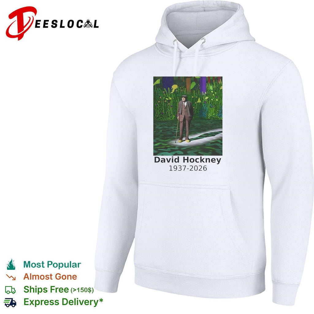 David Hockney 1937-2026 artist memorial colorful garden painting shirt