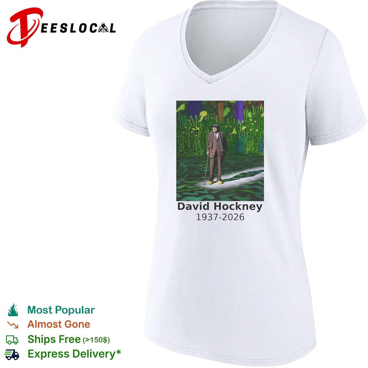 David Hockney 1937-2026 artist memorial colorful garden painting shirt