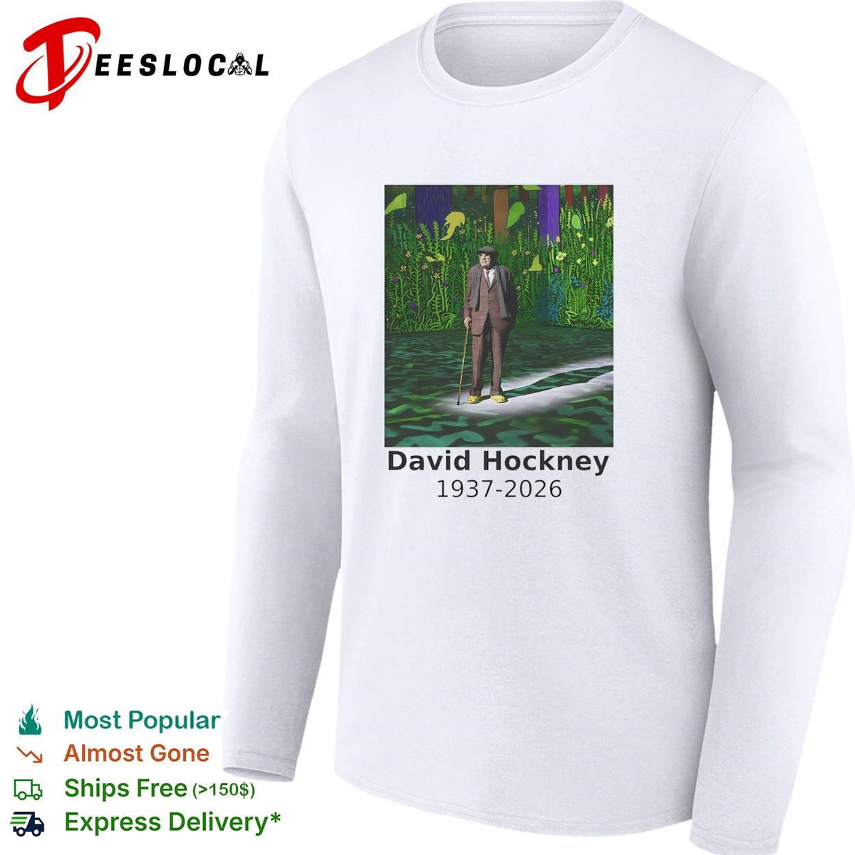 David Hockney 1937-2026 artist memorial colorful garden painting shirt