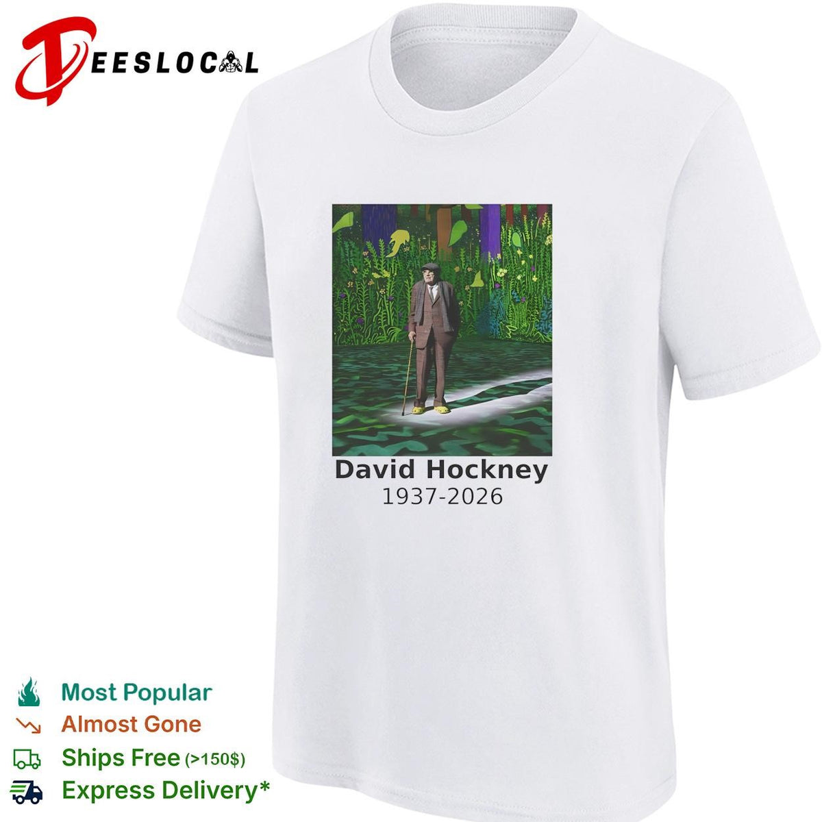 David Hockney 1937-2026 artist memorial colorful garden painting shirt