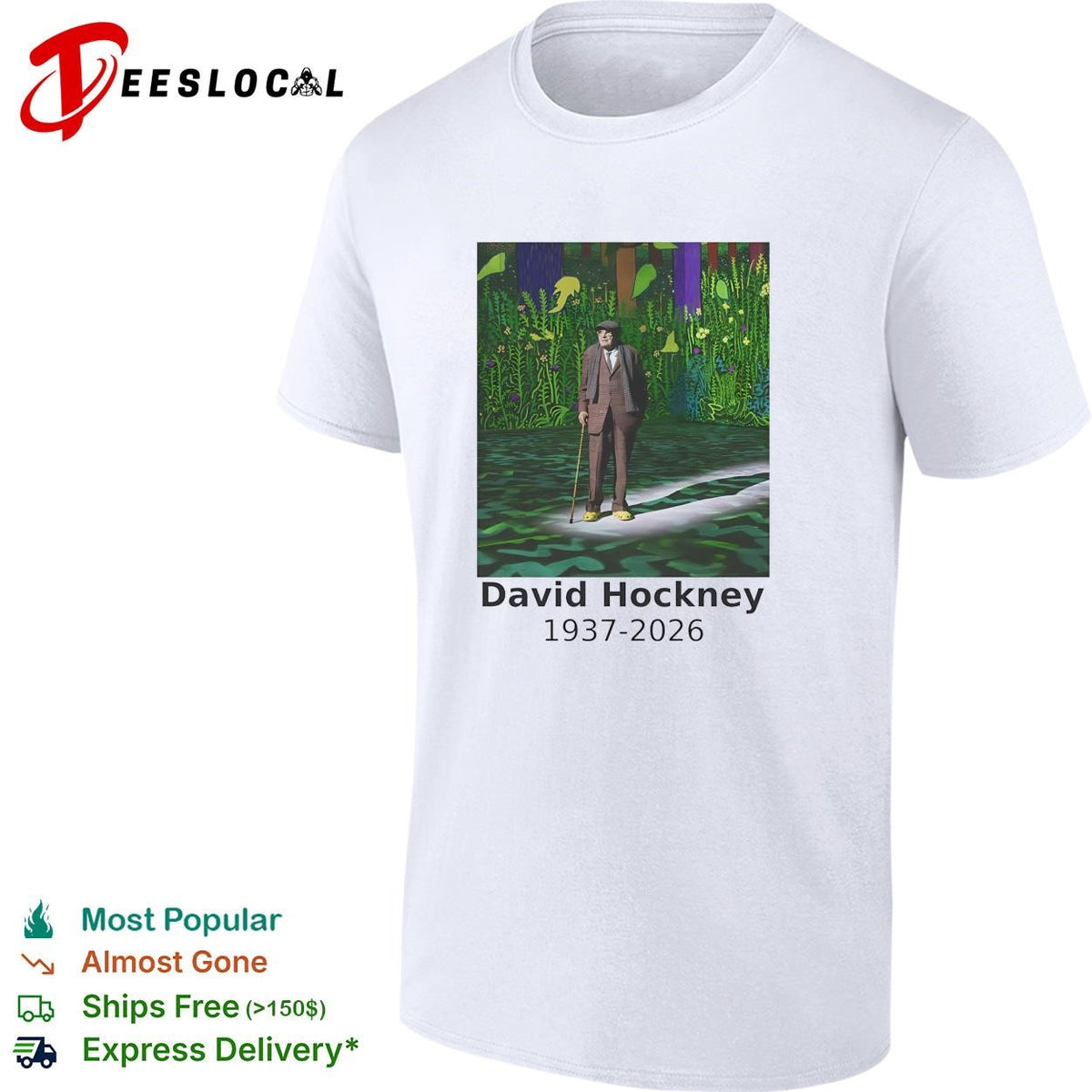 David Hockney 1937-2026 artist memorial colorful garden painting shirt