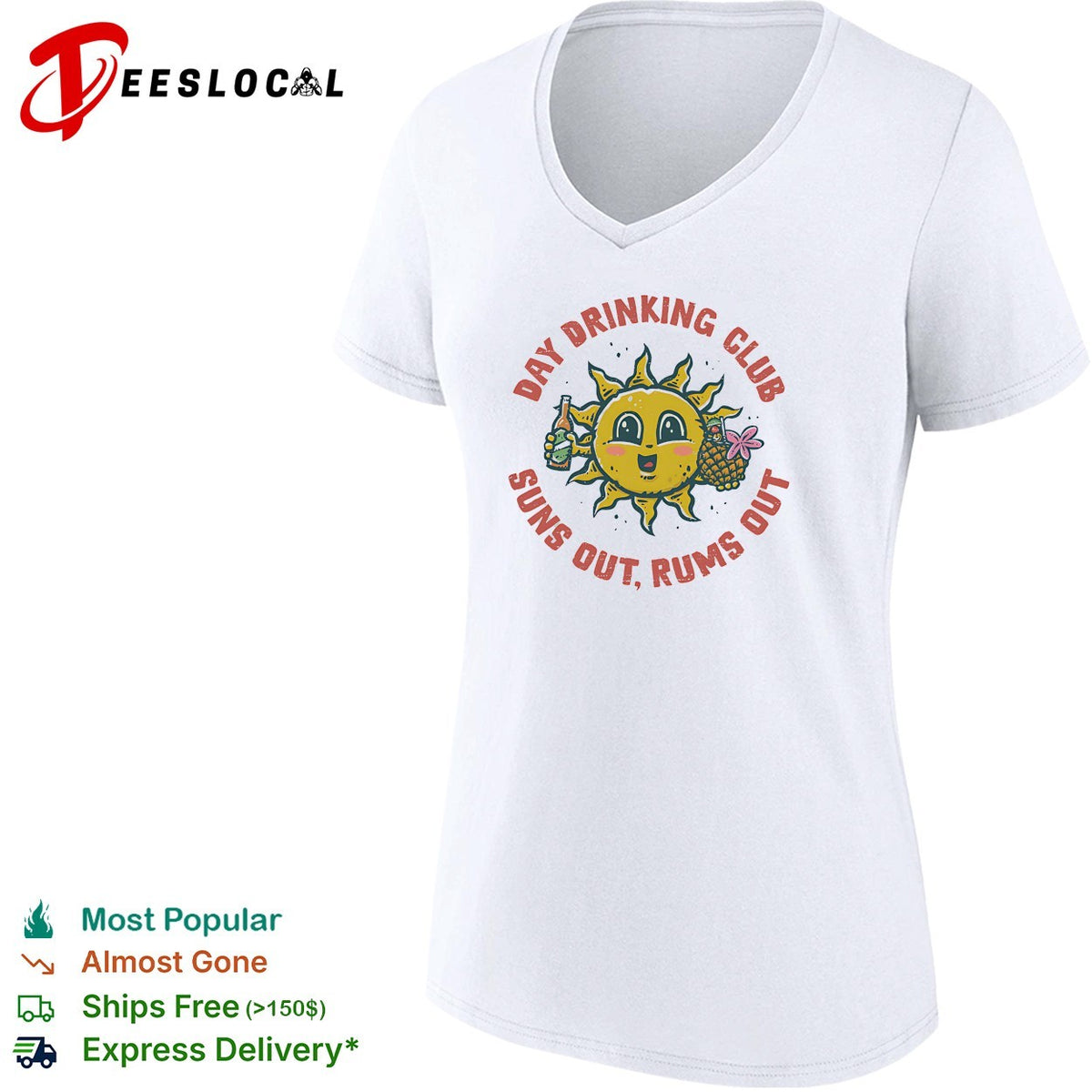 Day Drinking Club suns out rums out cheerful sun beer cocktail retro shirt