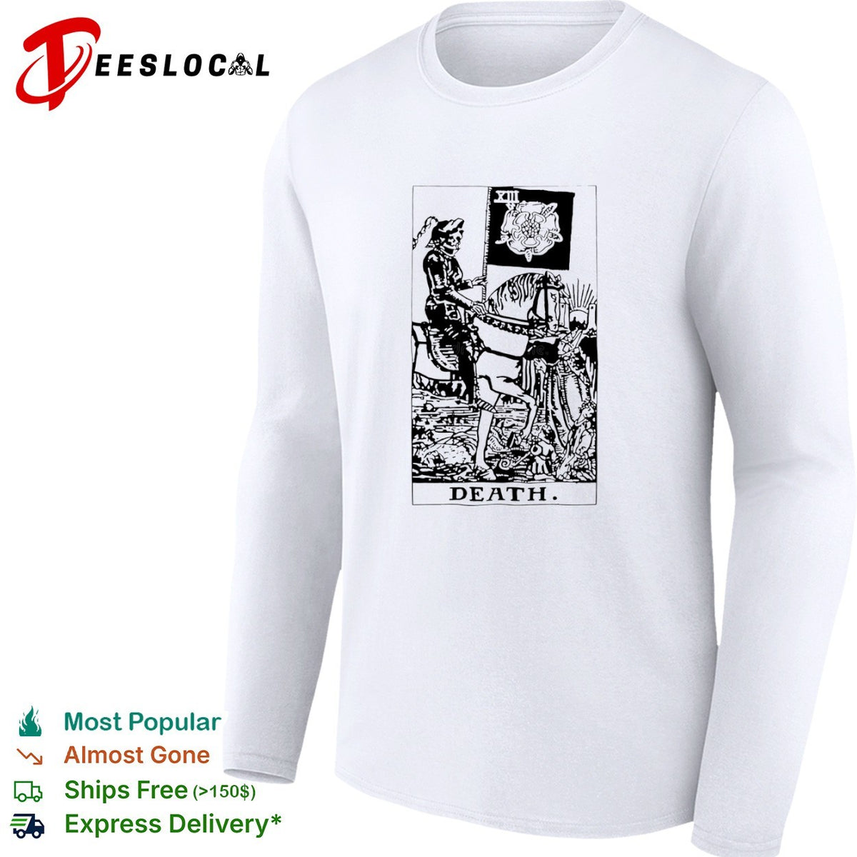 Death Tarot Card XIII Skeleton Riding Horse and Black Rose shirt