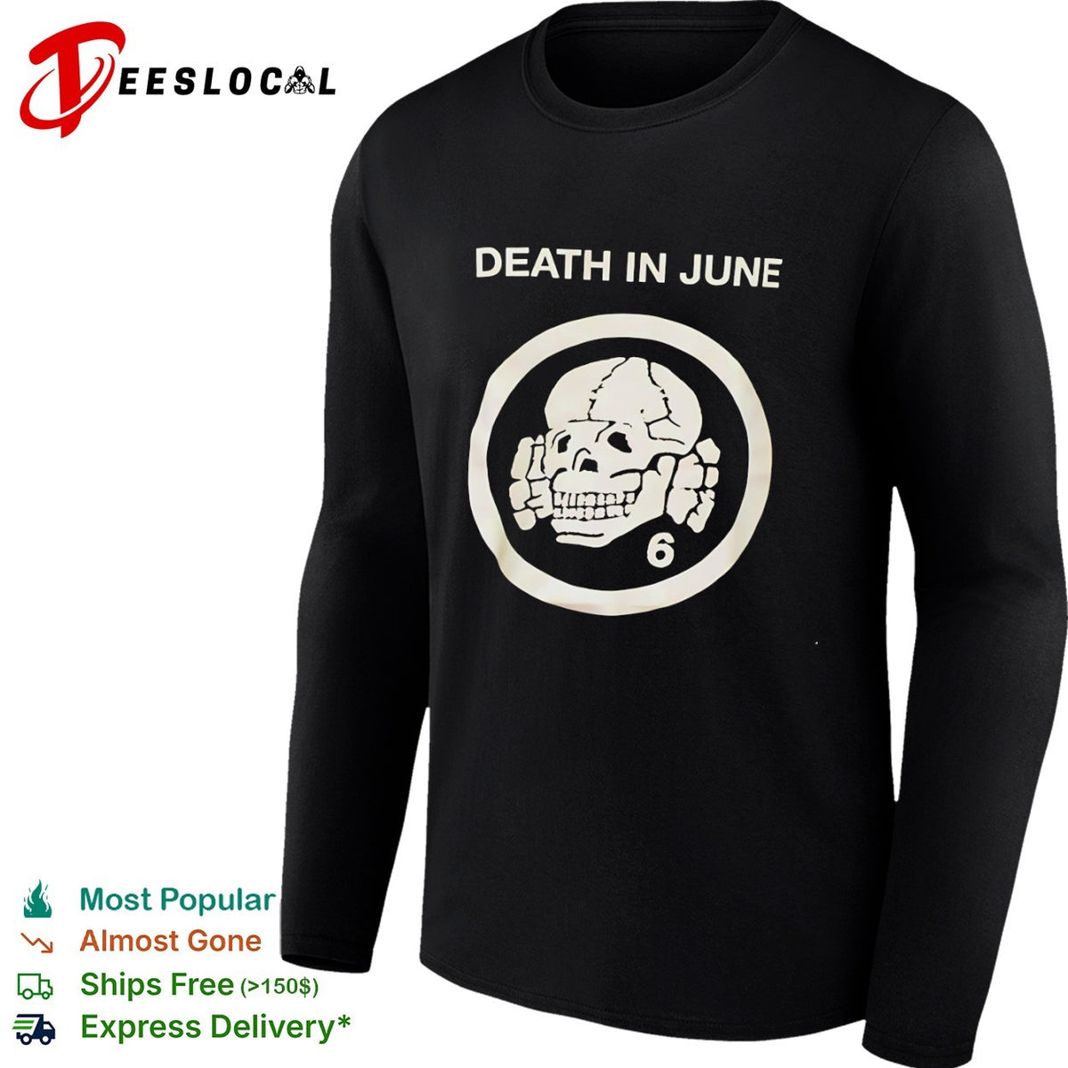 Death in June skull and crossbones logo with number 6 symbol shirt