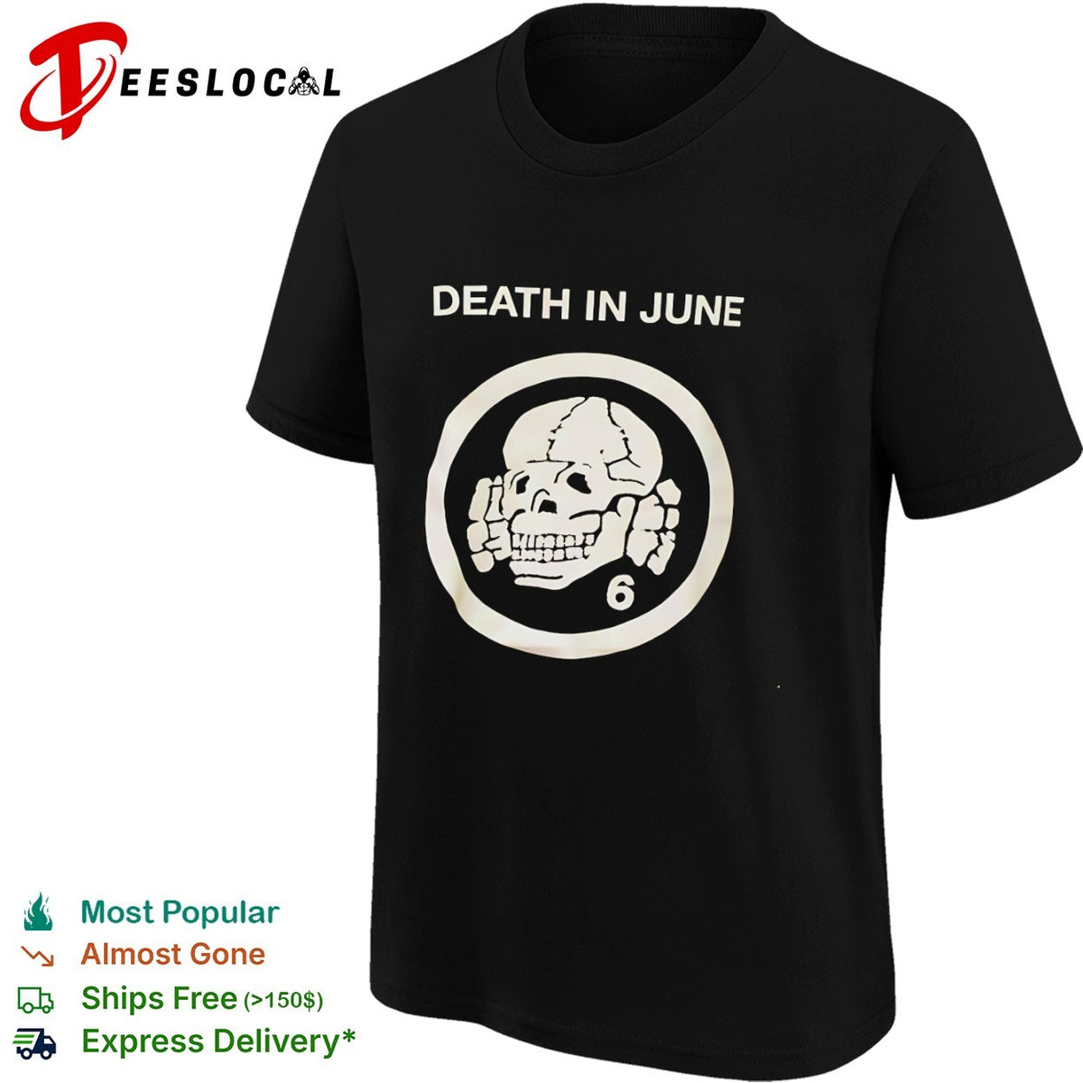 Death in June skull and crossbones logo with number 6 symbol shirt