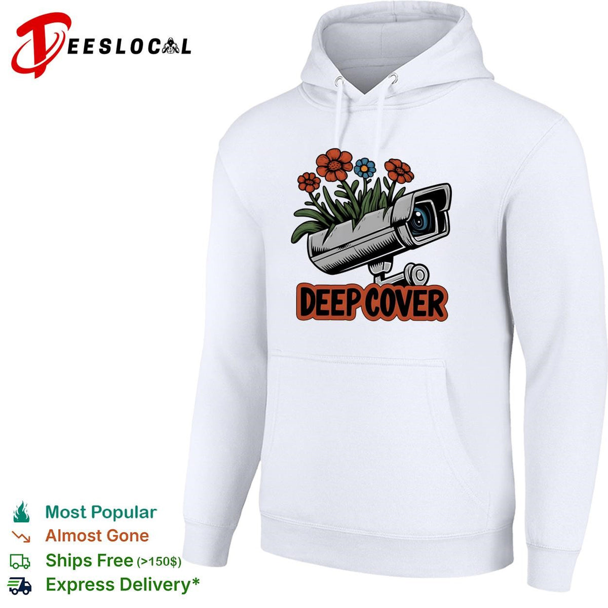 Deep cover security camera wrapped in orange and blue flowers funny graphic shirt