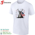 Deer holding USA flag fireworks 4th of July patriotic shirt