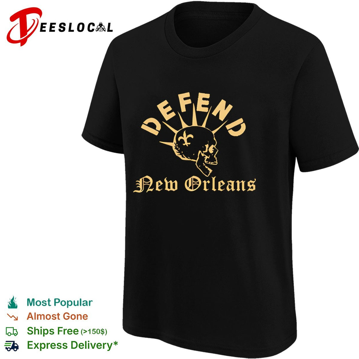 Defend New Orleans fleur-de-lis skull mohawk gothic bold art shirt