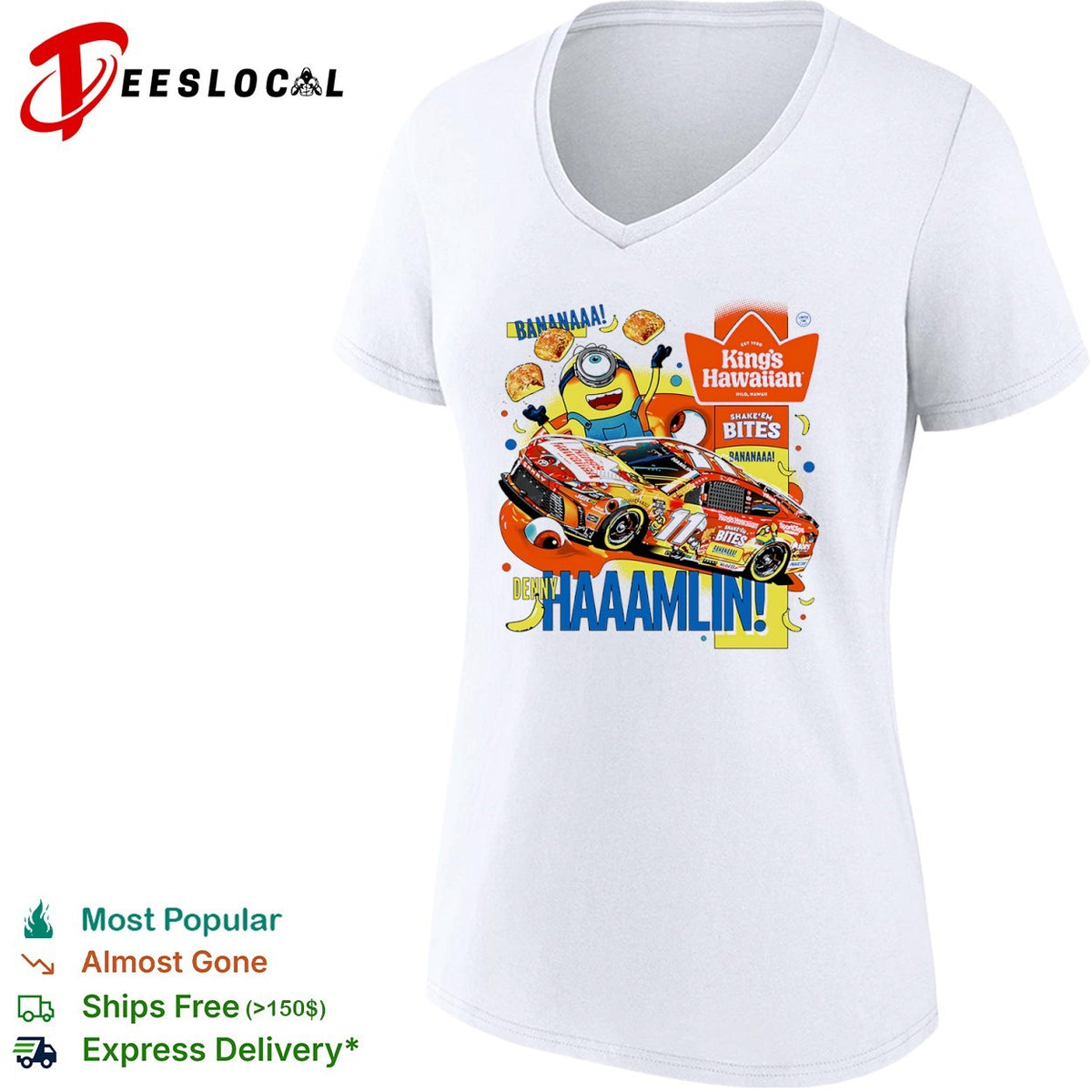 Denny Hamlin Joe Gibbs Racing NASCAR Minions King’s Hawaiian Shake’em Bites shirt