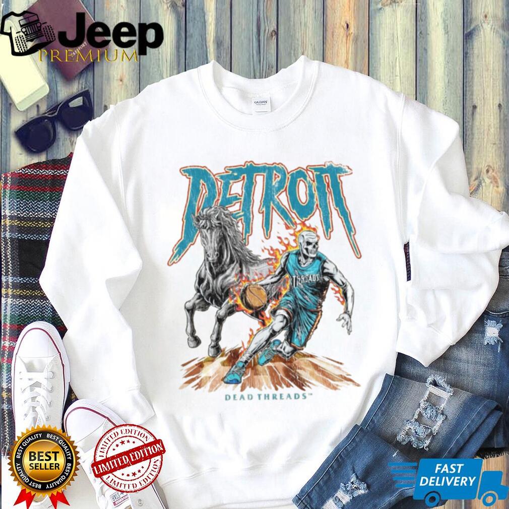 Detroit Dead Threads Basketball Skeleton Horse Vintage Graphic T Shirt