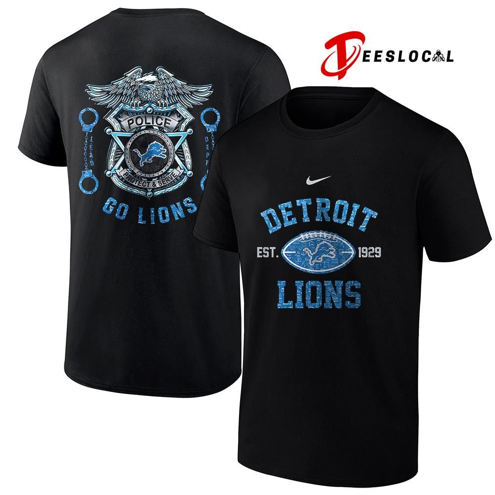 Detroit Lions law enforcement tribute protect and serve logo shirt
