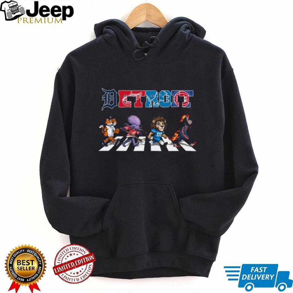 Detroit Sports Teams Mascots Abbey Road Crossing Tigers Red Wings Lions Pistons T Shirt
