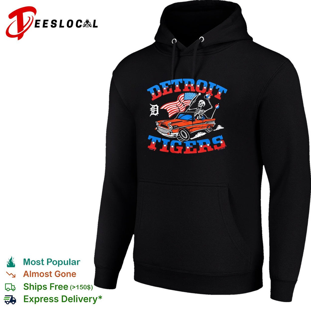 Detroit Tigers x Grateful Dead skeleton car flag MLB graphic shirt