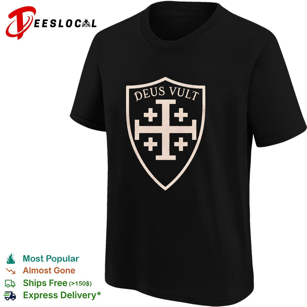 Deus Vult Jerusalem Cross Shield Medieval Crusader Symbol Knights Templar shirt